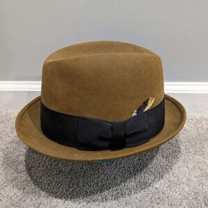 Vintage 50’s Mallory The Ridgewood Hat Brown Sz 7 Rare Fedora Feathers Fifth Ave